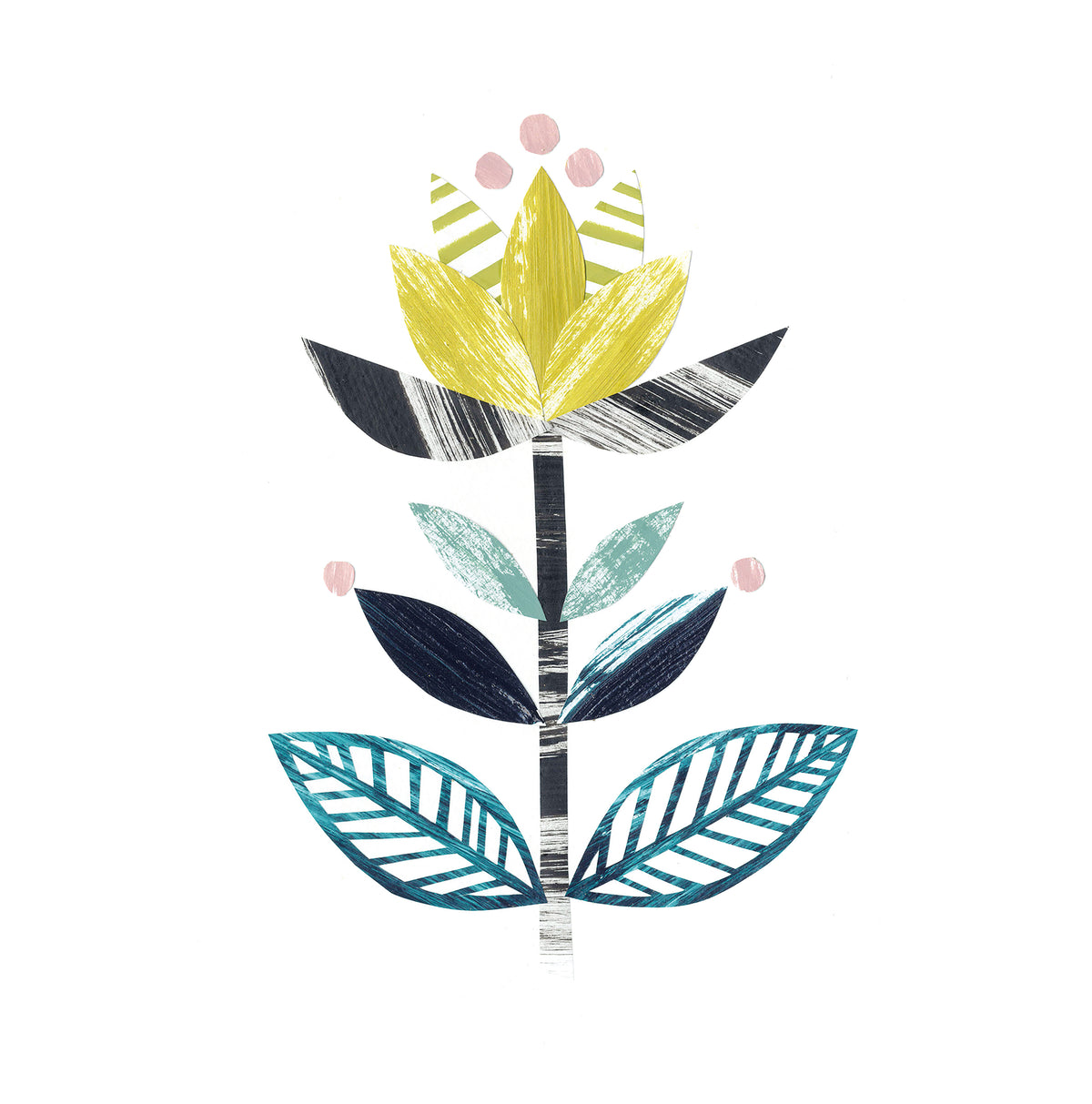close up of the stylised floral print on a white background.