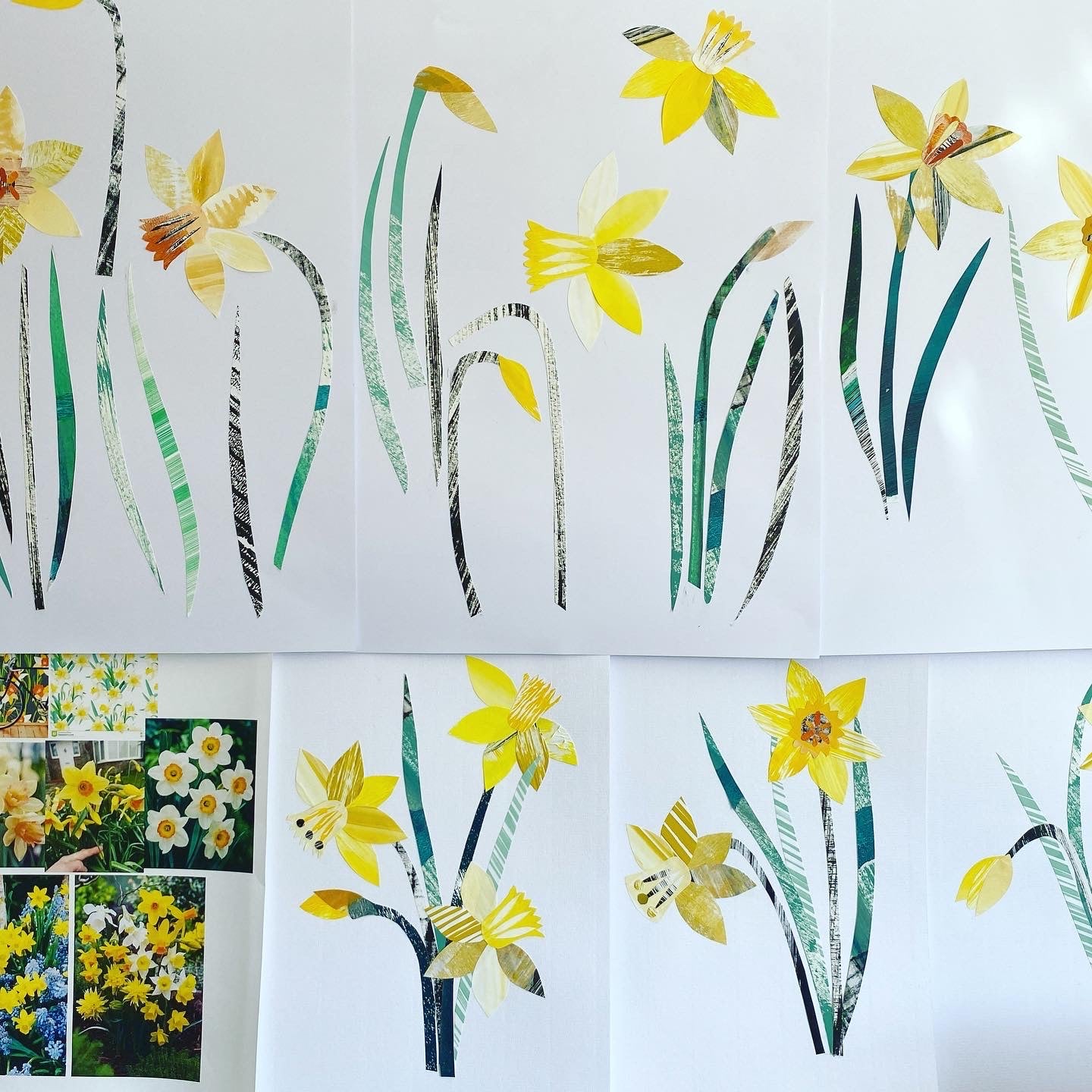 Original collaged daffodil artwork used to create the daffodil card.