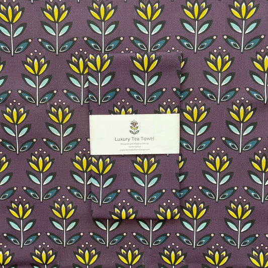 AUBERGINE FLOWER TEA TOWEL | END OF LINE