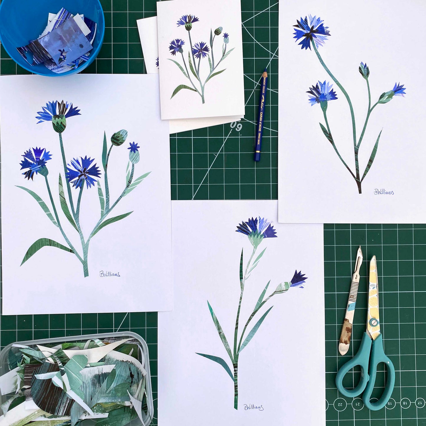 The original Cornflower artwork used to create the Notecard Designs.