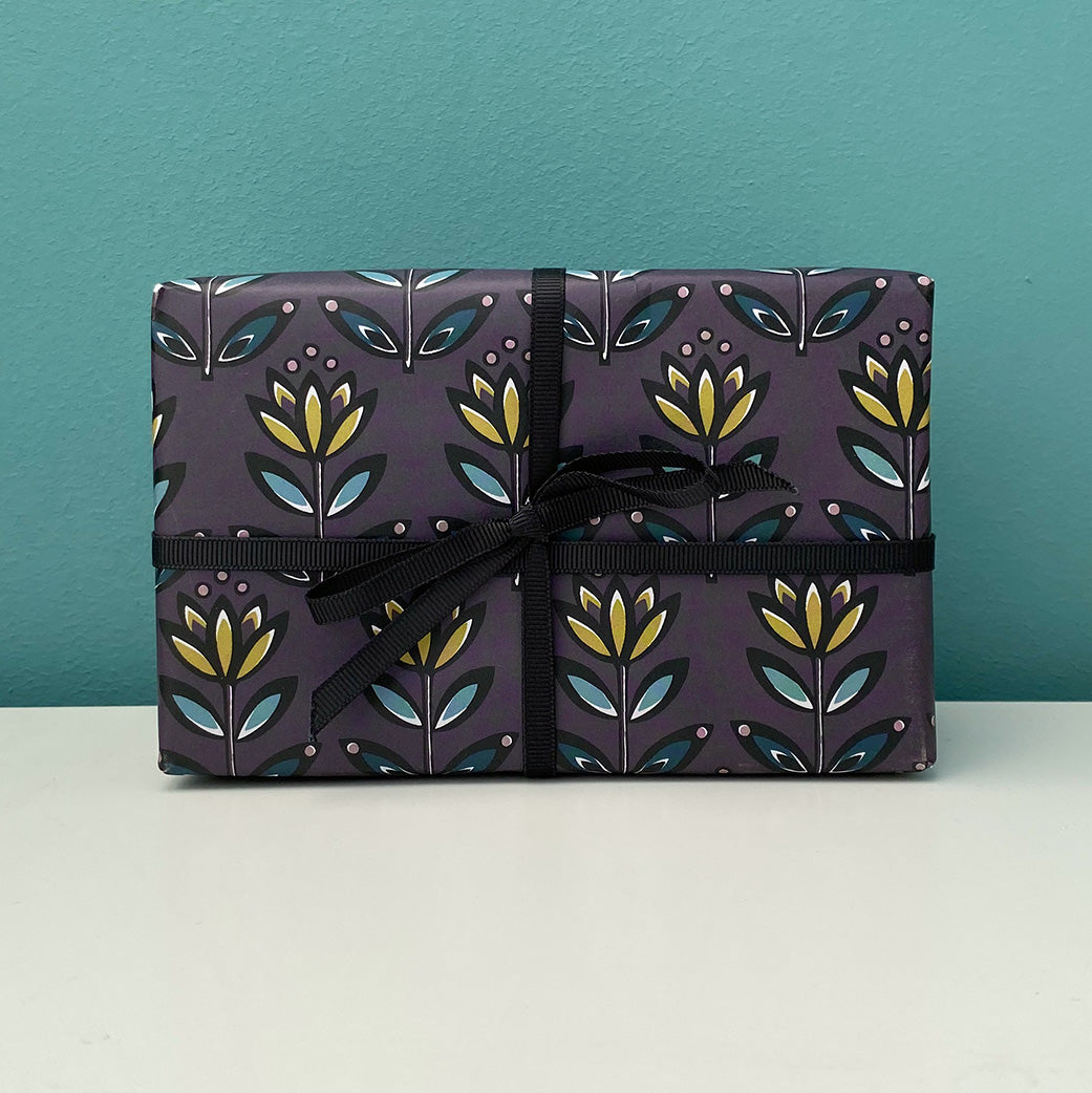 PURPLE FLOWER WRAPPING PAPER | END OF LINE