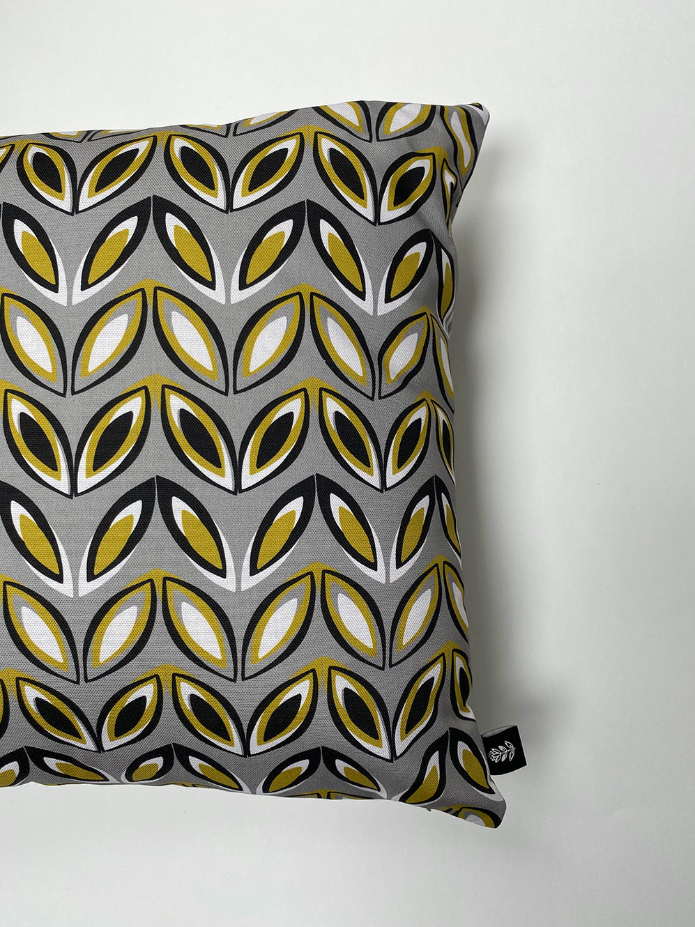 GREY AND YELLOW GEO LEAF CUSHION | END OF LINE