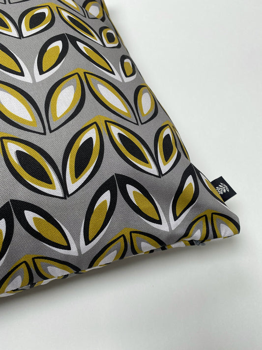 GREY AND YELLOW GEO LEAF CUSHION | END OF LINE