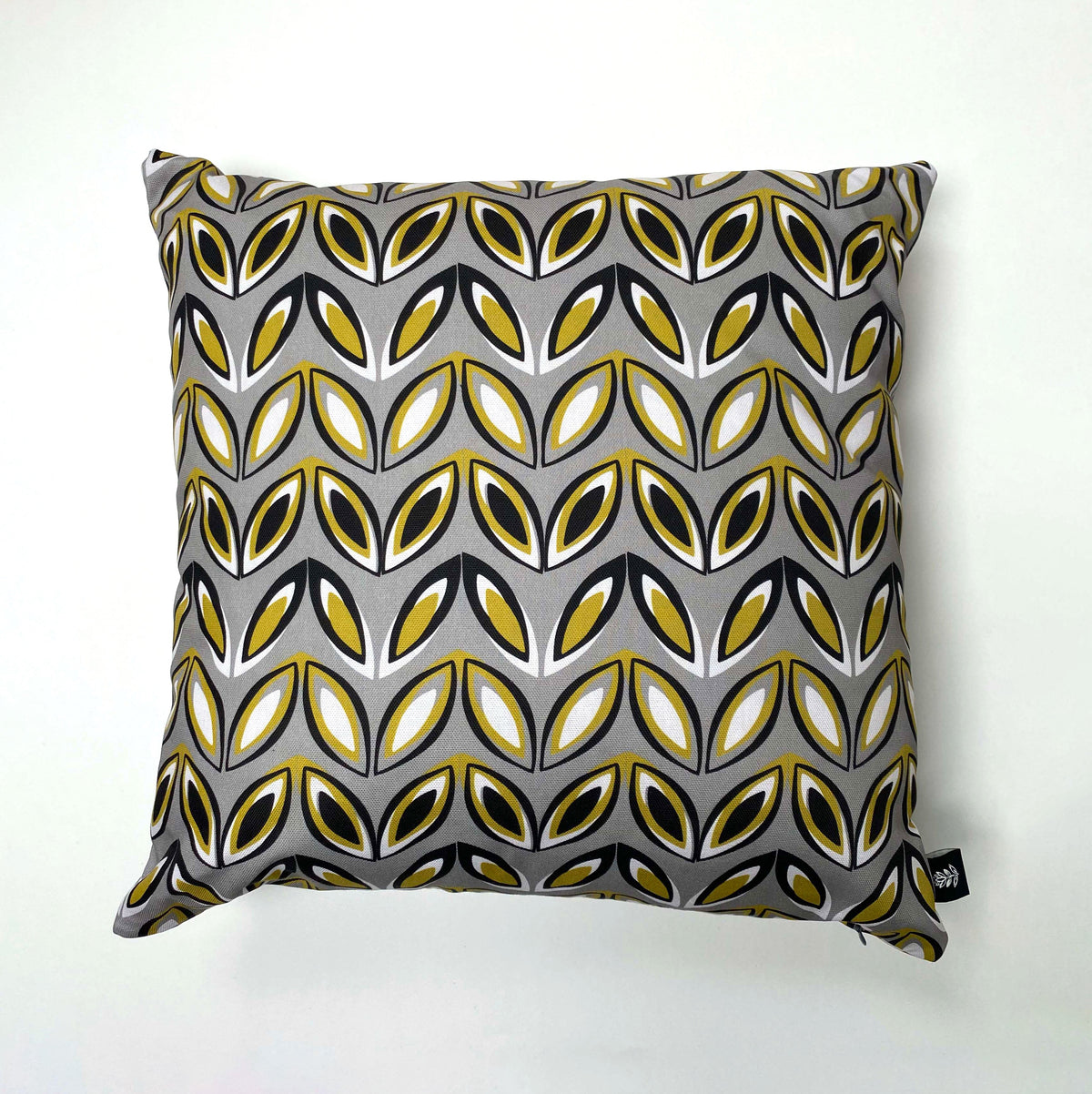 GREY AND YELLOW GEO LEAF CUSHION | END OF LINE