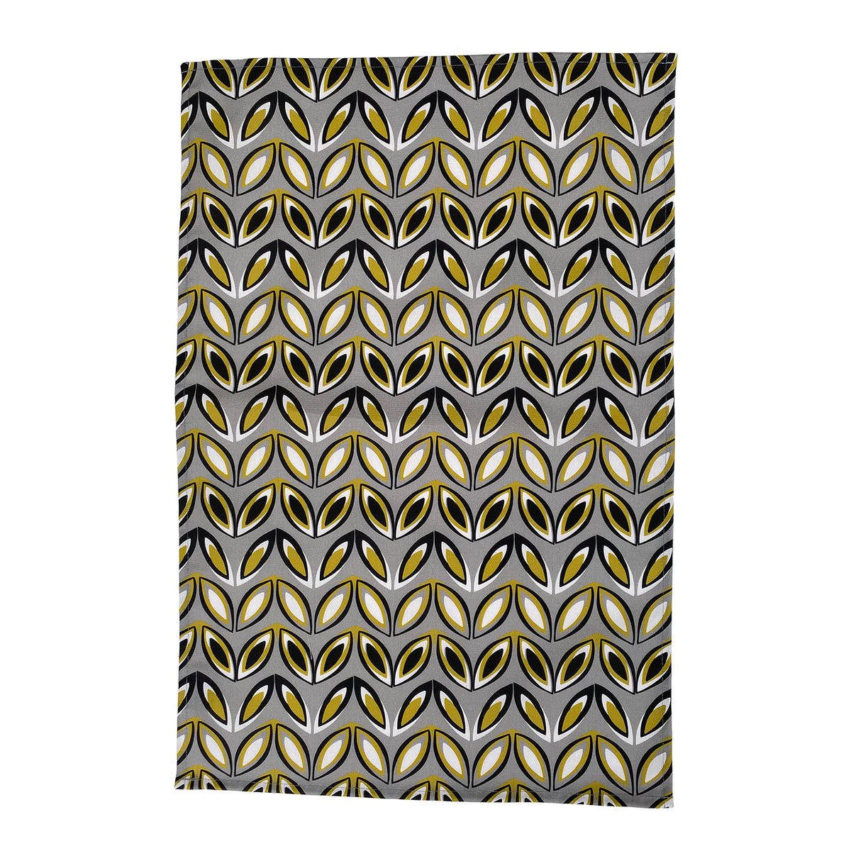 GREY AND YELLOW GEO LEAF TEA TOWEL | END OF LINE
