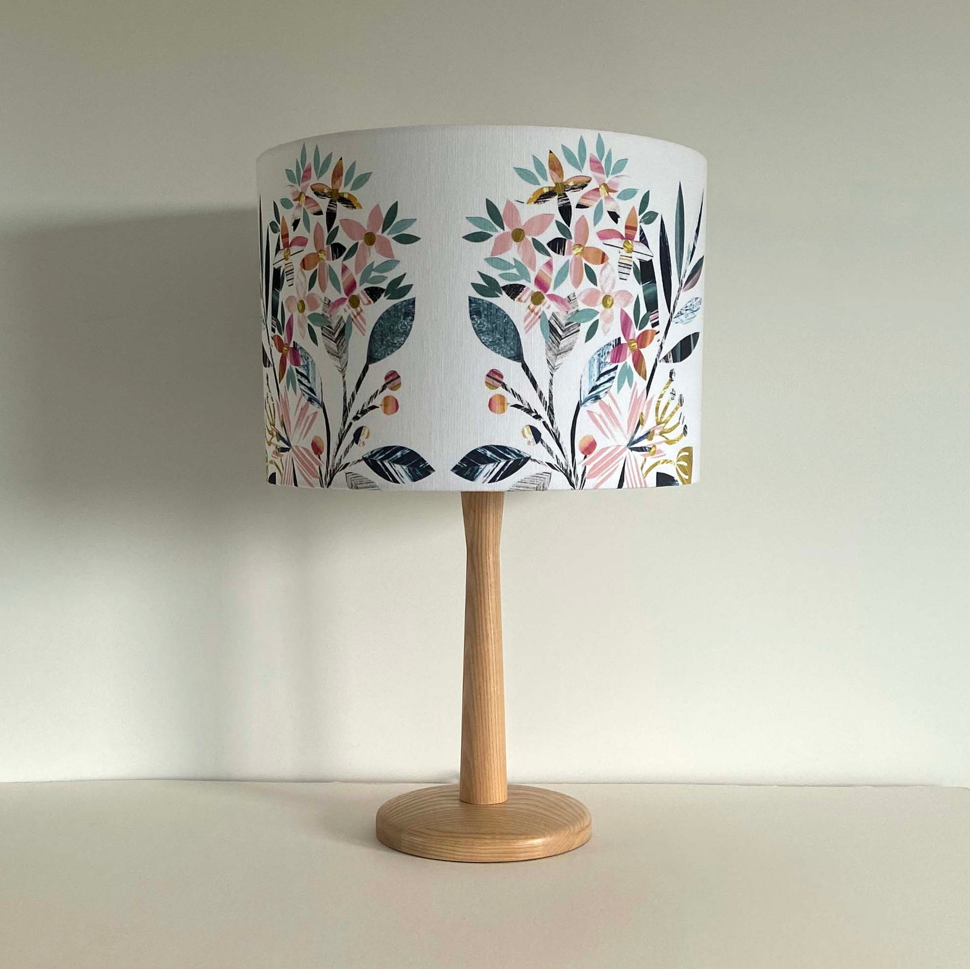 Pink and Peach Floral Medium lampshade, 30cm diameter.