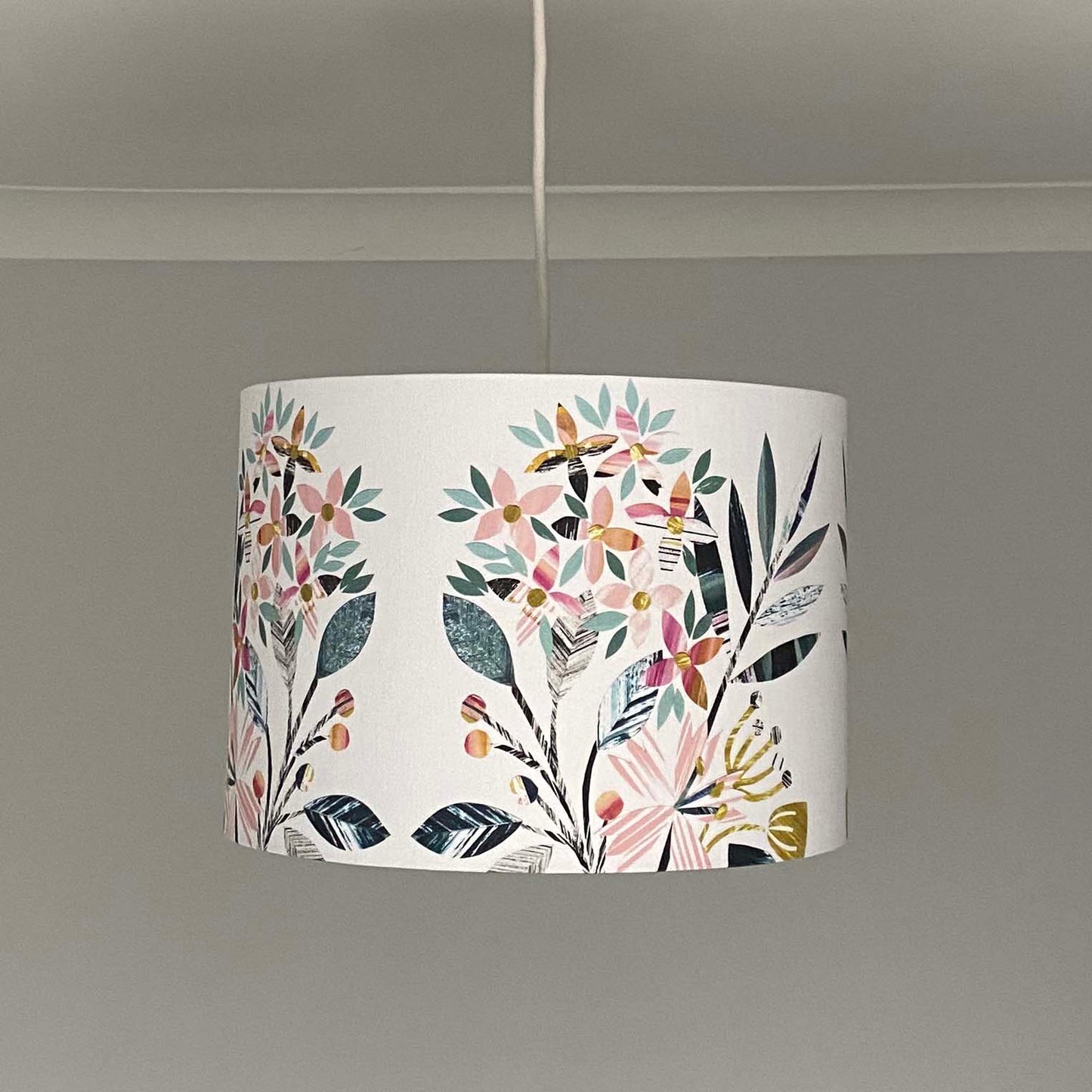 Pink and Peach Floral Medium Pendant lampshade, 30cm diameter.