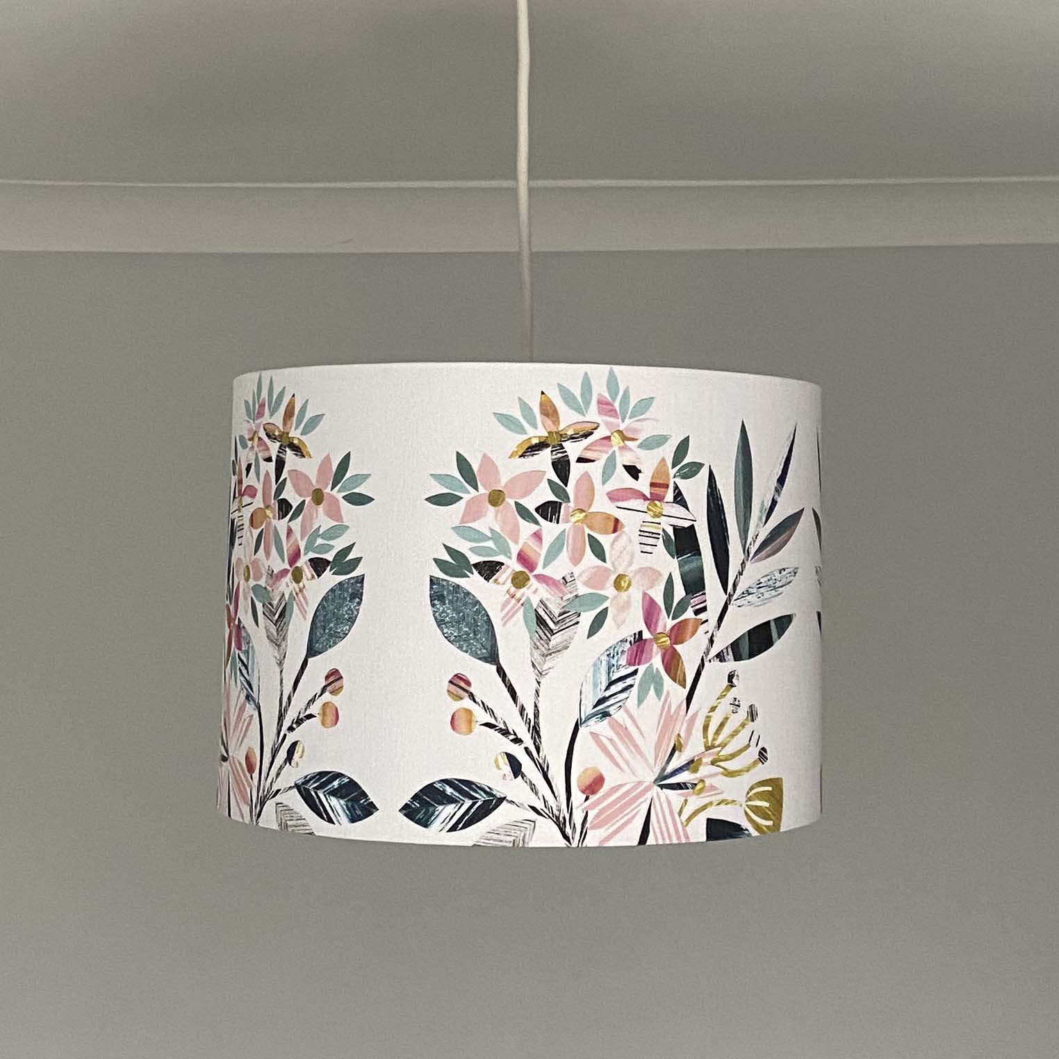 Pink and Peach Floral Medium Pendant lampshade, 30cm diameter.