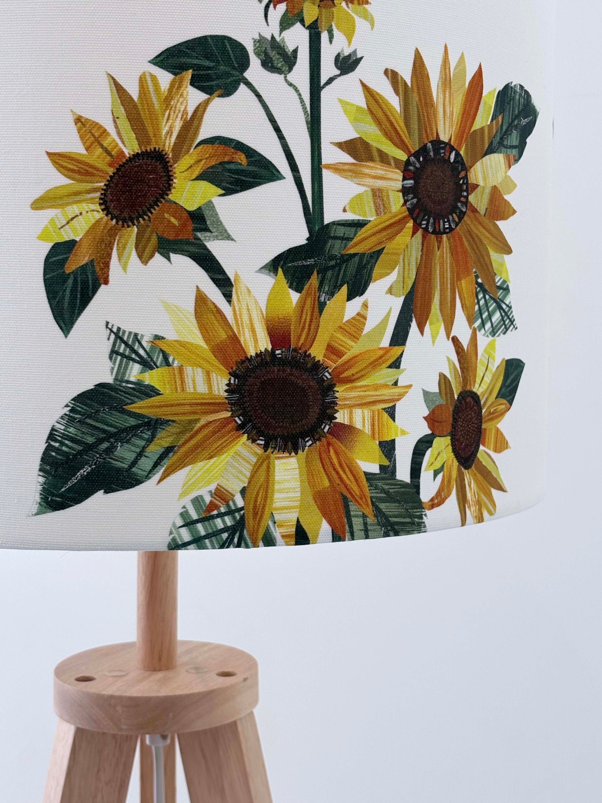 A close up of the Sunflower design on a large lampshade.