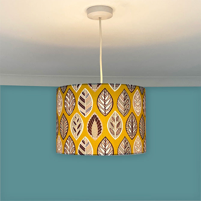 LARGE YELLOW BEECH LEAF LAMPSHADE FOR PENDANT FITTING | SECOND - EX DISPLAY- SLIGHT DENT