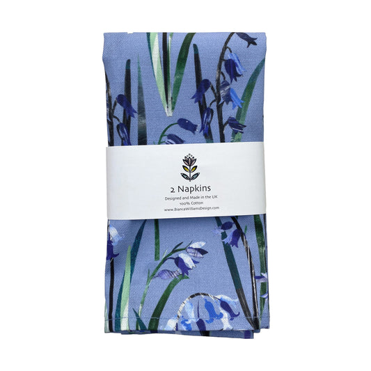 Pack of two napkins with bluebell floral design on a white background