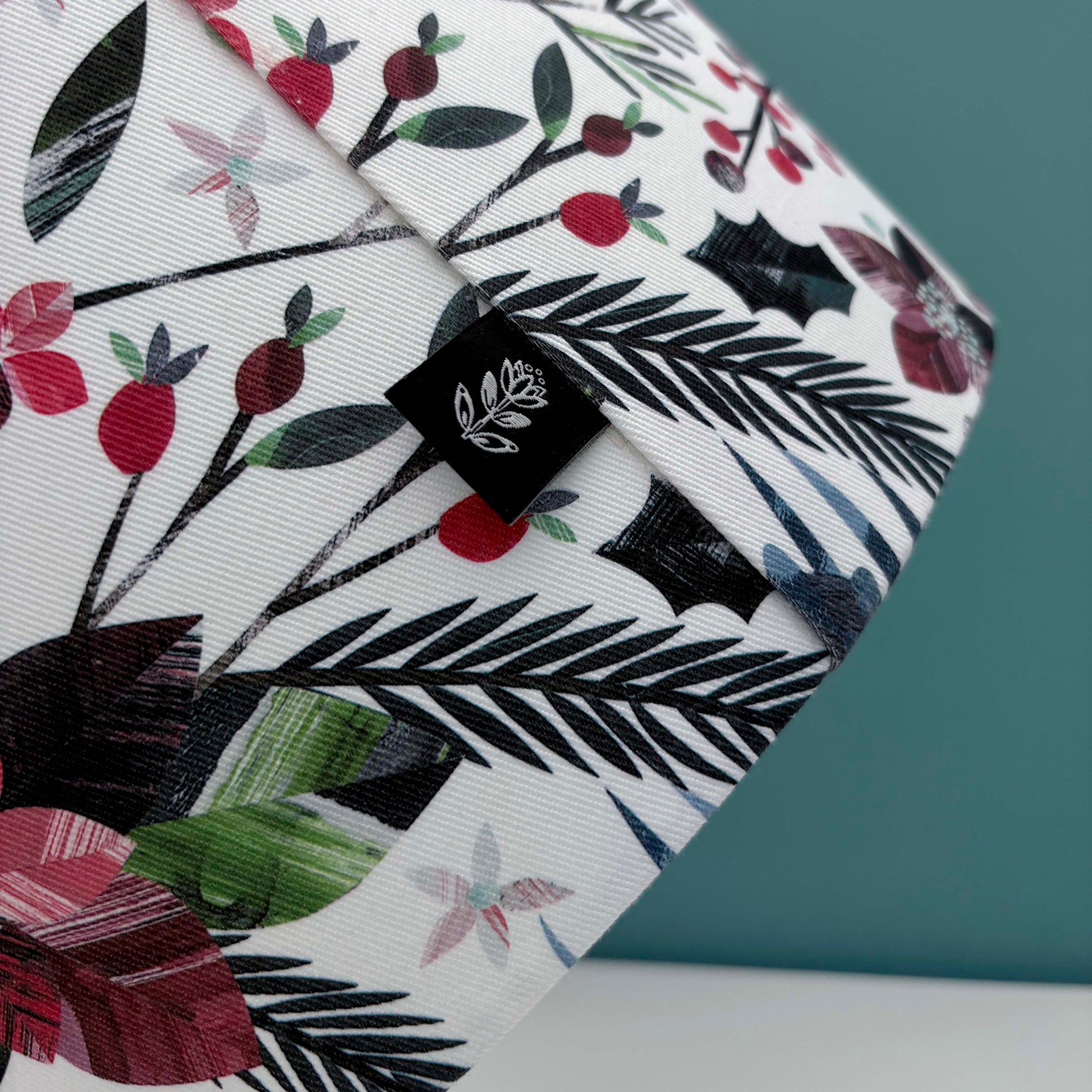 Close up of the pattern and seam of a Winter Floral Lampshade.